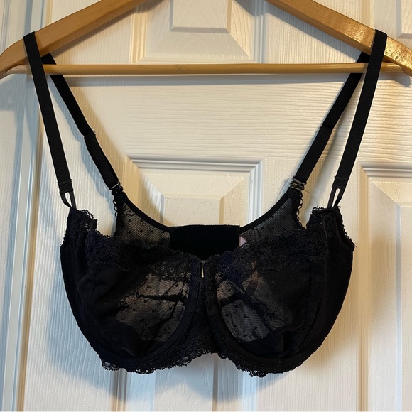 Dobreva Lace Bra Underwire Balconette Unlined Demi Sheer Bra Black US 32F NWT - Picture 1 of 13
